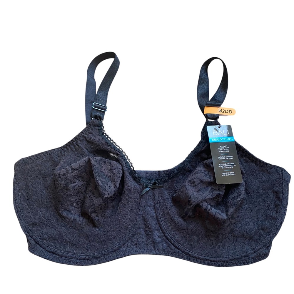 Bali Smoothing Lace‎ Bra Full Coverage Adjustable Straps Black 42DD